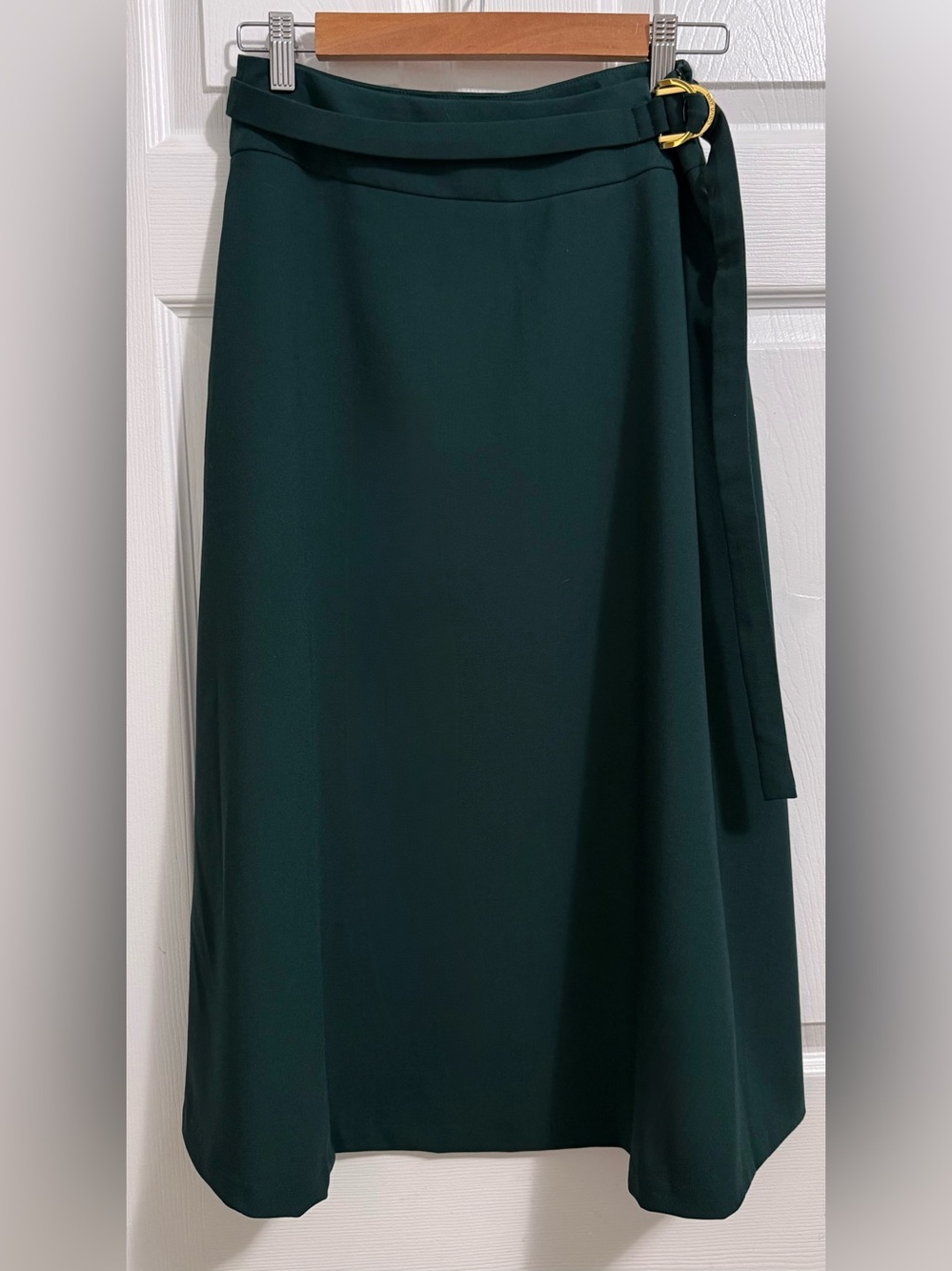 Calvin Klein Dark Green A-Line Midi Skirt with Side Tie